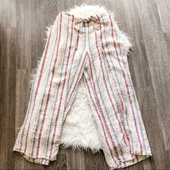 Vince Camuto Linen Split Leg Wrap Waist Tie Pants - Picture 2 of 8